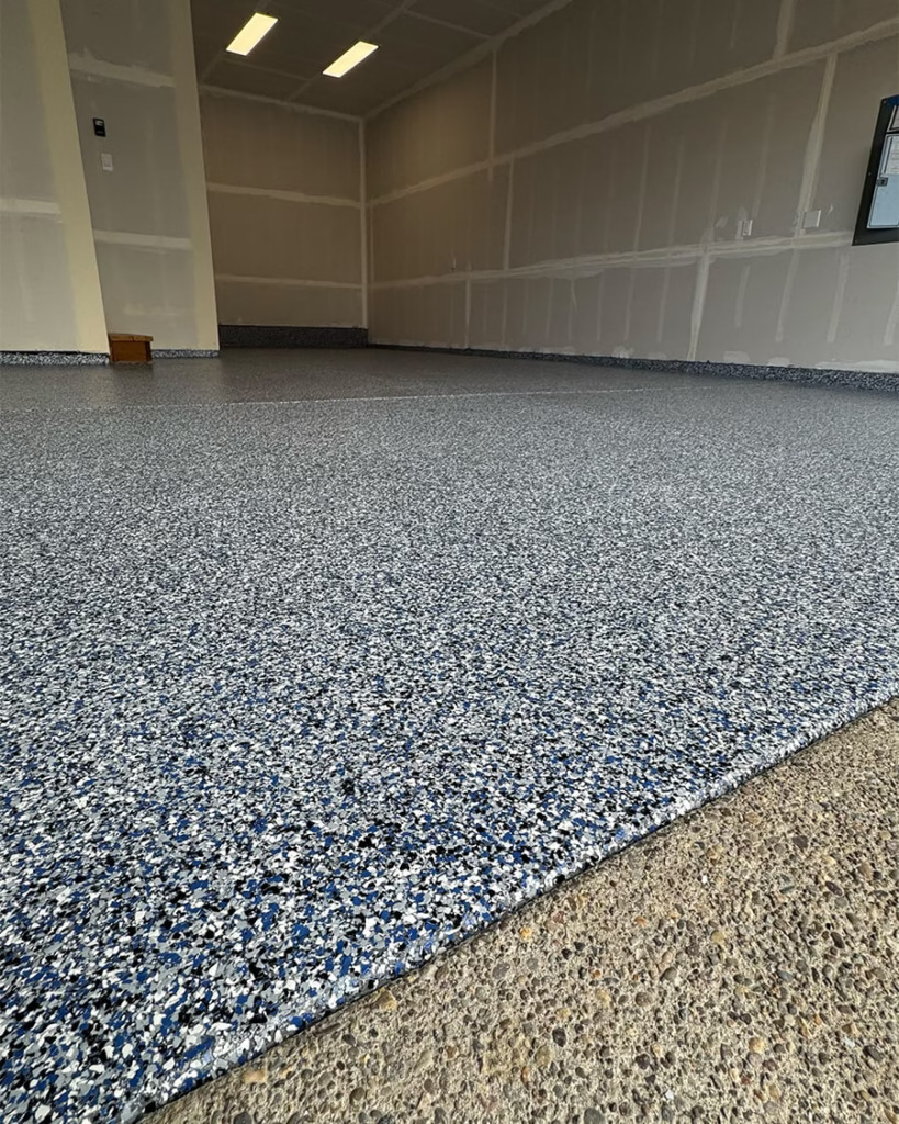 Blue flake epoxy garage floor